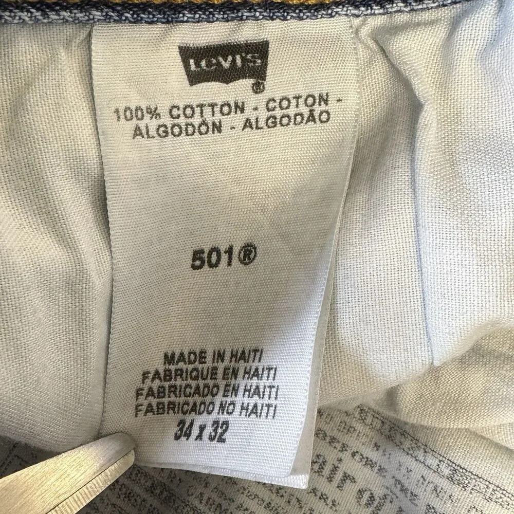 Levis 501 Button Fly Jeans Mens 34x32 Blue Denim Pants Faded Work Chore Office